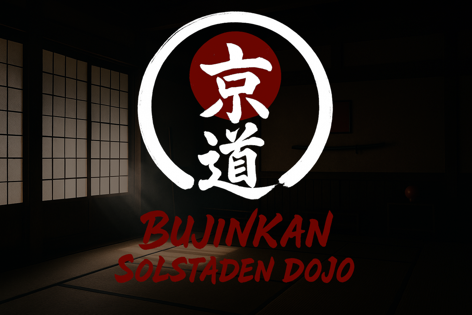 Mörk dojointeriör med tatami och shōji